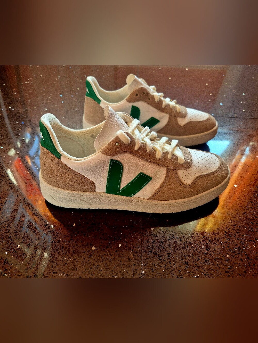 White and Green Women's Casual Leather & Suede Sneakers
